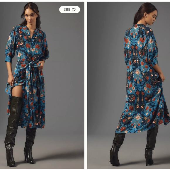 $298 NWT FARM RIO Blue & Red Arabesque Floral Midi Dress –  Medium - Picture 8 of 15